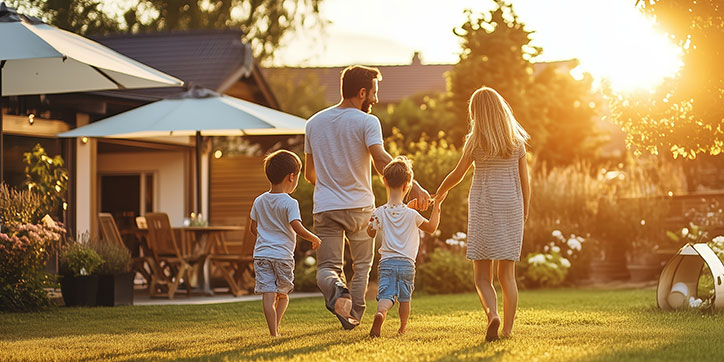 family enjoying their backyard