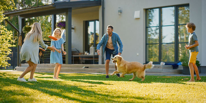 family enjoying their backyard
