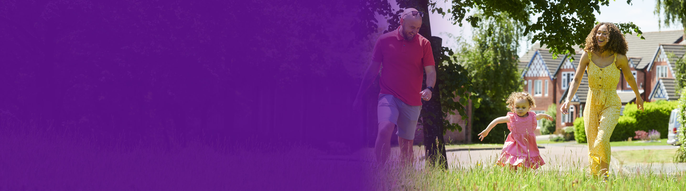 family walking in the yard